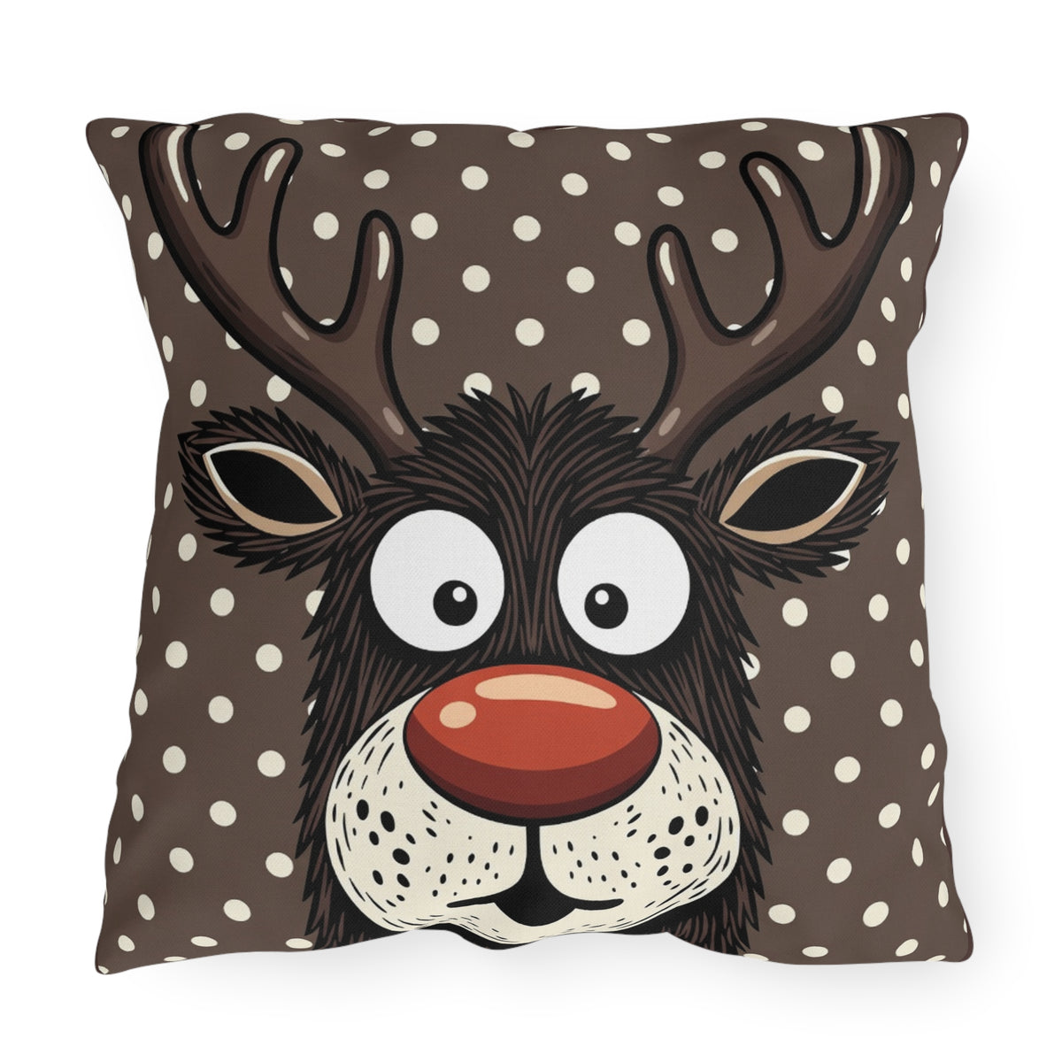 Reindeer Face Outdoor Pillow — Cute Polka Dot Christmas Decor