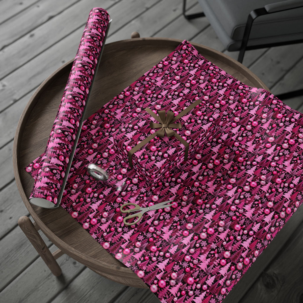 Pink Holidays Ornaments Wrapping Paper | Designer Christmas Pattern Roll