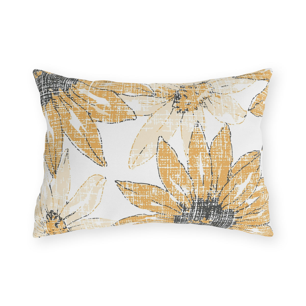 Sunflower Sketch Outdoor Pillow — Yellow Floral Patio Cushion