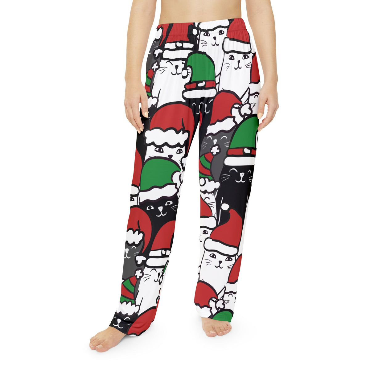Santa Cat Pattern Pajama Pants | Christmas Cat Print