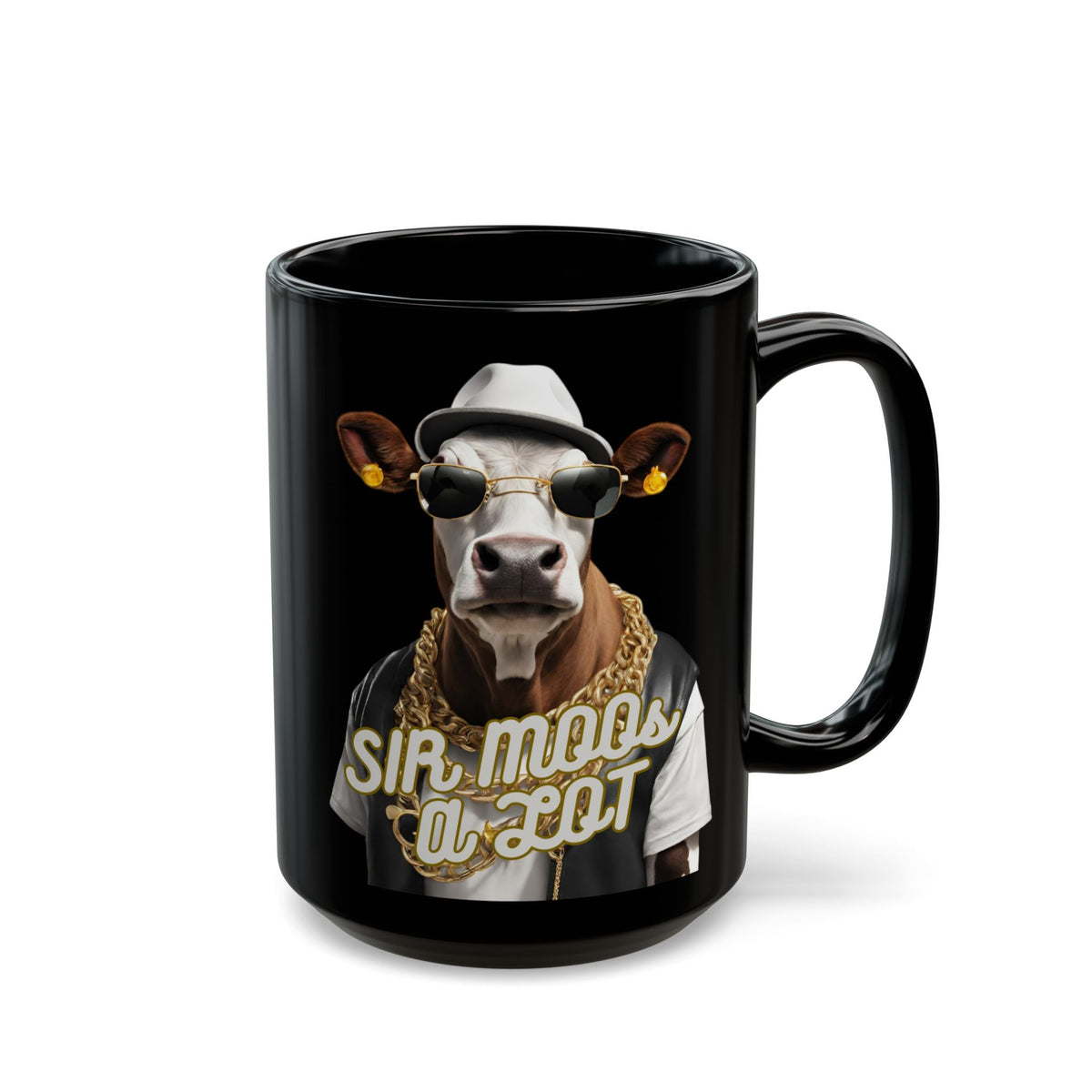 Sir Moos-a-Lot Cow Mug — Funny Hipster Cow Coffee Cup (Black, 11oz/15oz)