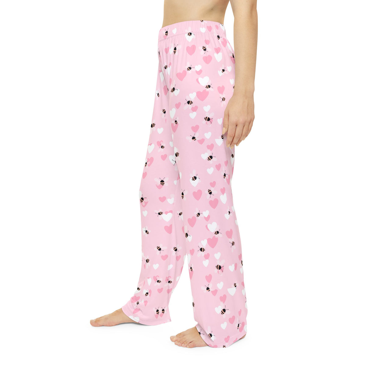 Heart and Bee Pattern Pajama Pants | Pink All-Over Print