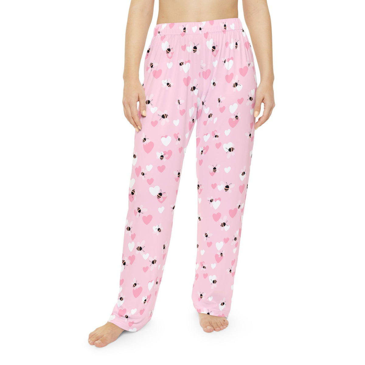 Heart and Bee Pattern Pajama Pants | Pink All-Over Print