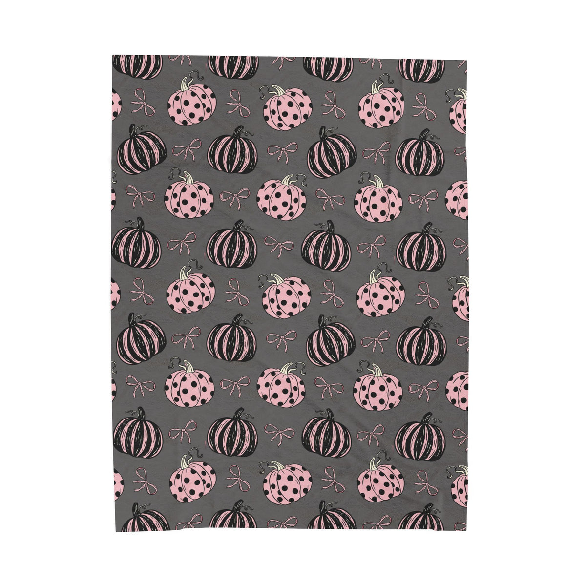 Pink and Black Polka Dot Pumpkins Velveteen Blanket | Fall Pumpkin Pattern