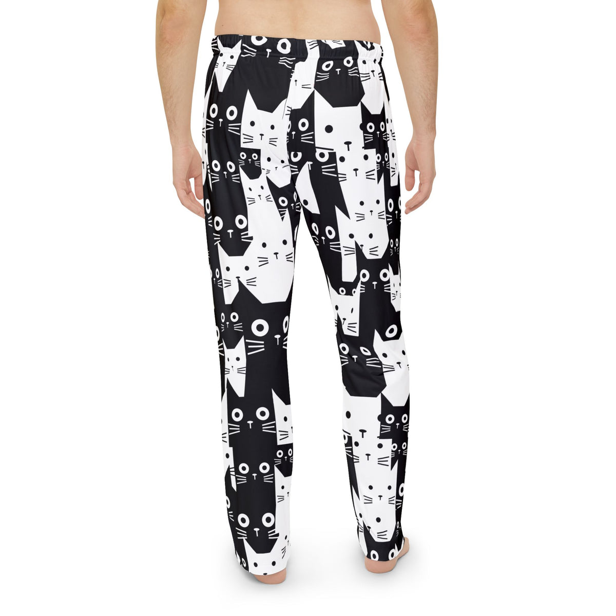 Men's Black and White Cat Pattern Pajama Pants | All-Over Print Lounge Trousers
