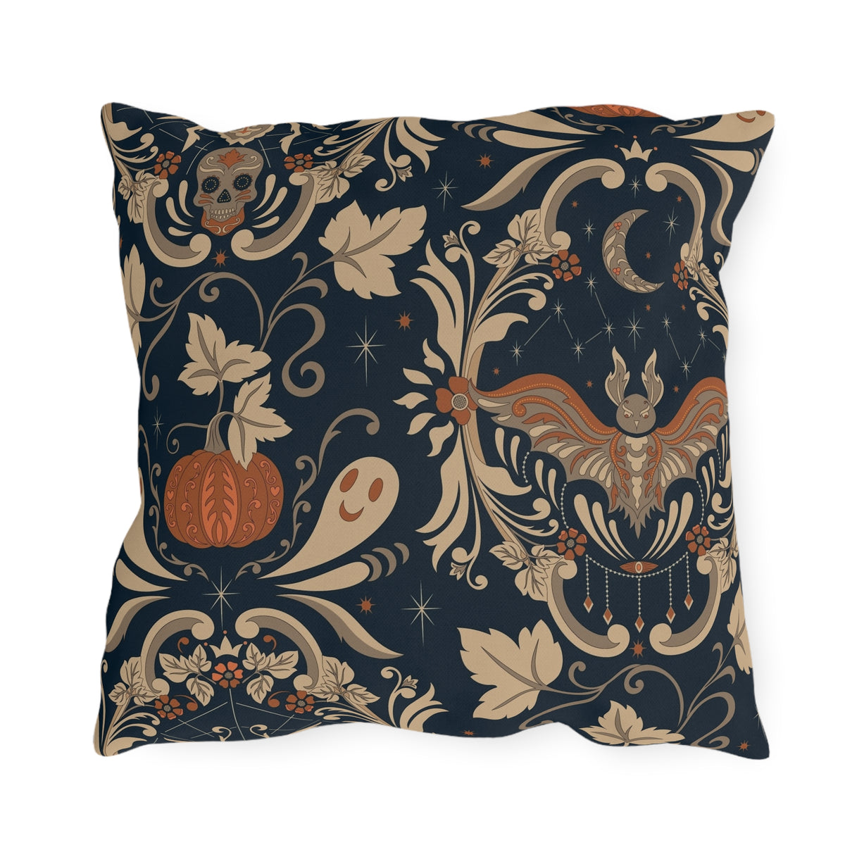 Halloween Floral Outdoor Pillow – Vintage Bat, Pumpkin & Ghost Pattern
