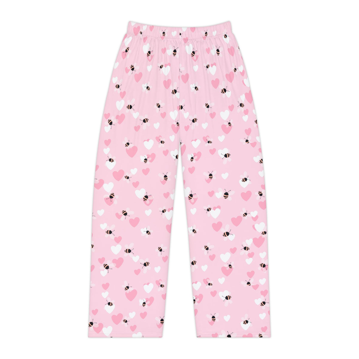 Heart and Bee Pattern Pajama Pants | Pink All-Over Print