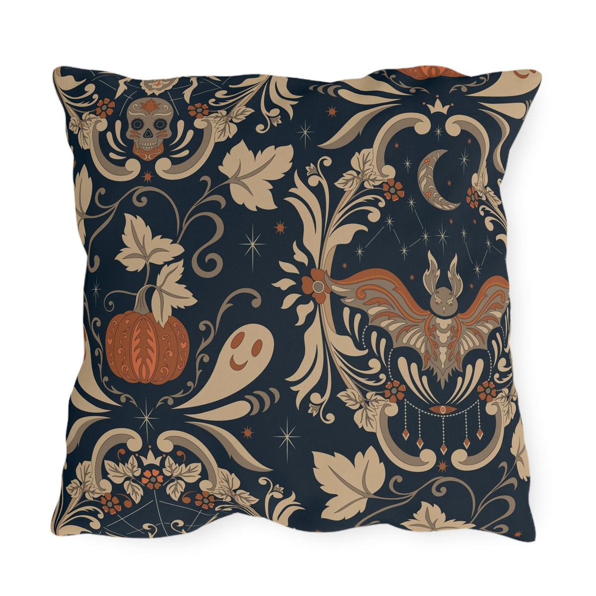 Halloween Floral Outdoor Pillow – Vintage Bat, Pumpkin & Ghost Pattern