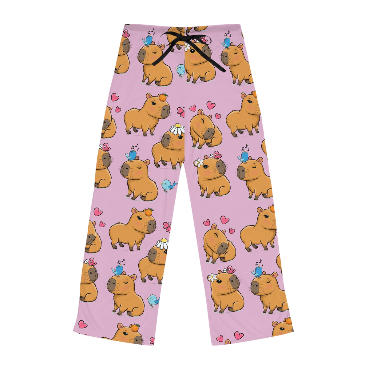 Cute Capybara Pajama Pants — Pink All-Over Print Women’s Lounge Pants