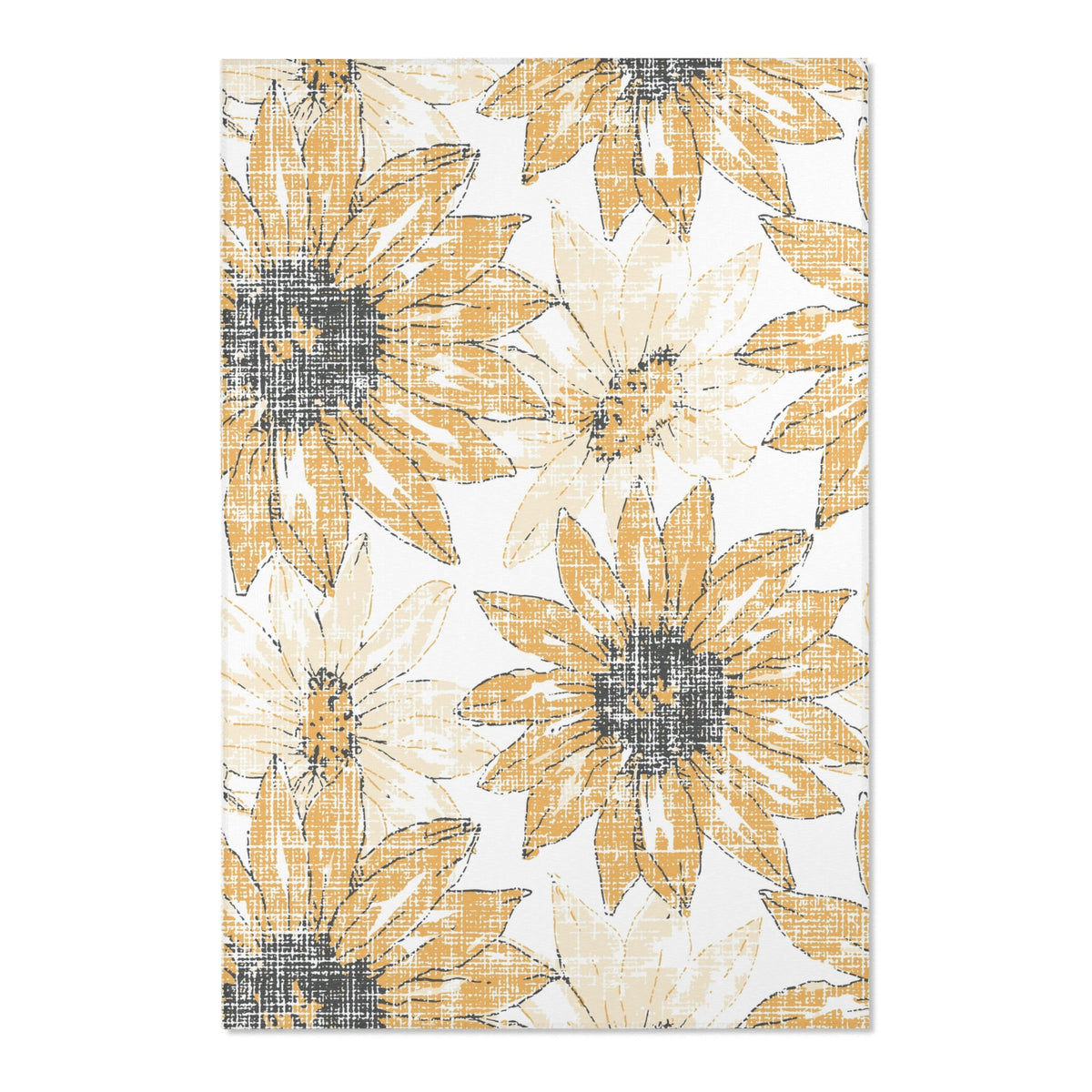 Sunflower Sketch Area Rug | Yellow Floral Accent Rug, Kitchen Mat