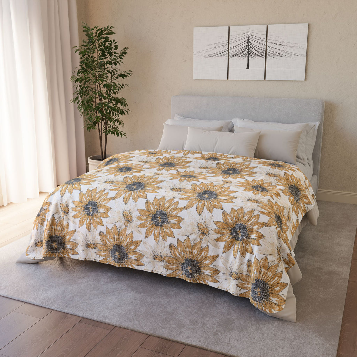 Watercolor Sunflower Fleece Sherpa Blanket | Floral Cozy Throw