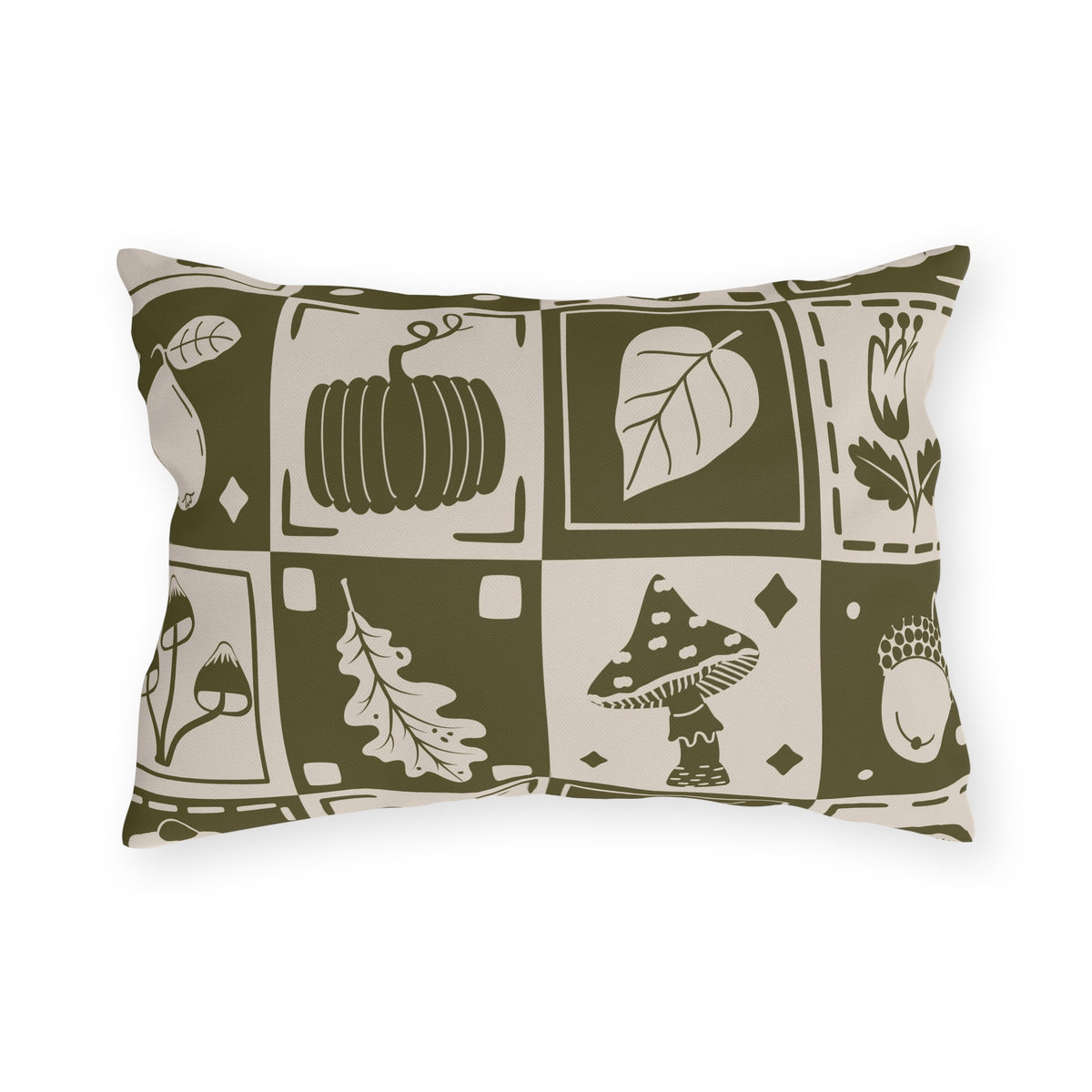 Autumn Botanicals Outdoor Pillow | Pumpkin Leaf Mushroom Acorn Pattern