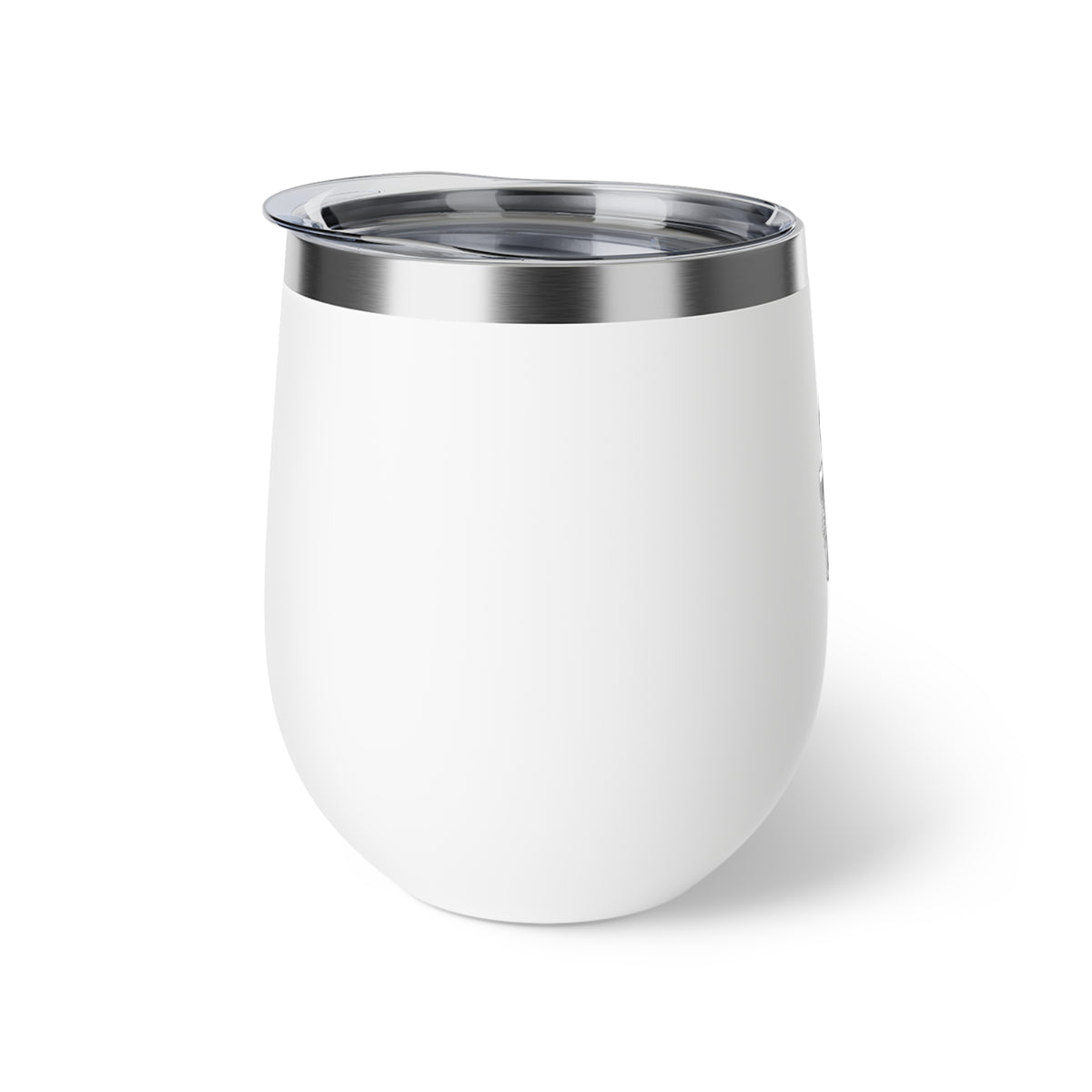 White 12oz tumbler with stainless rim and clear lid