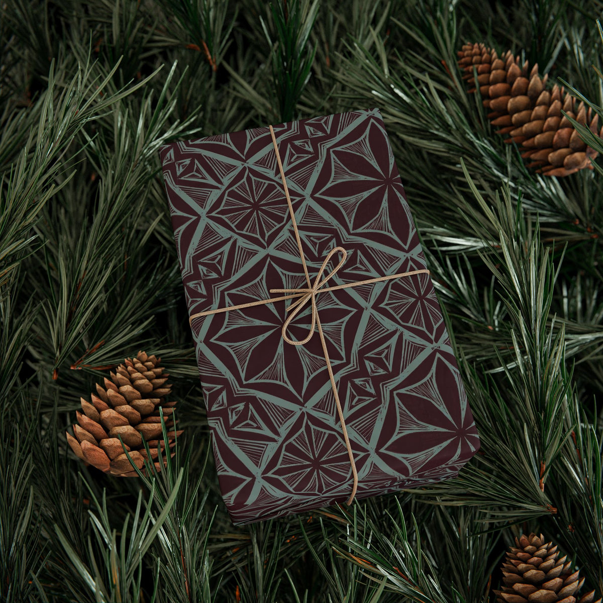 Geometric Starburst Pattern Wrapping Paper | Burgundy Teal Gift Wrap