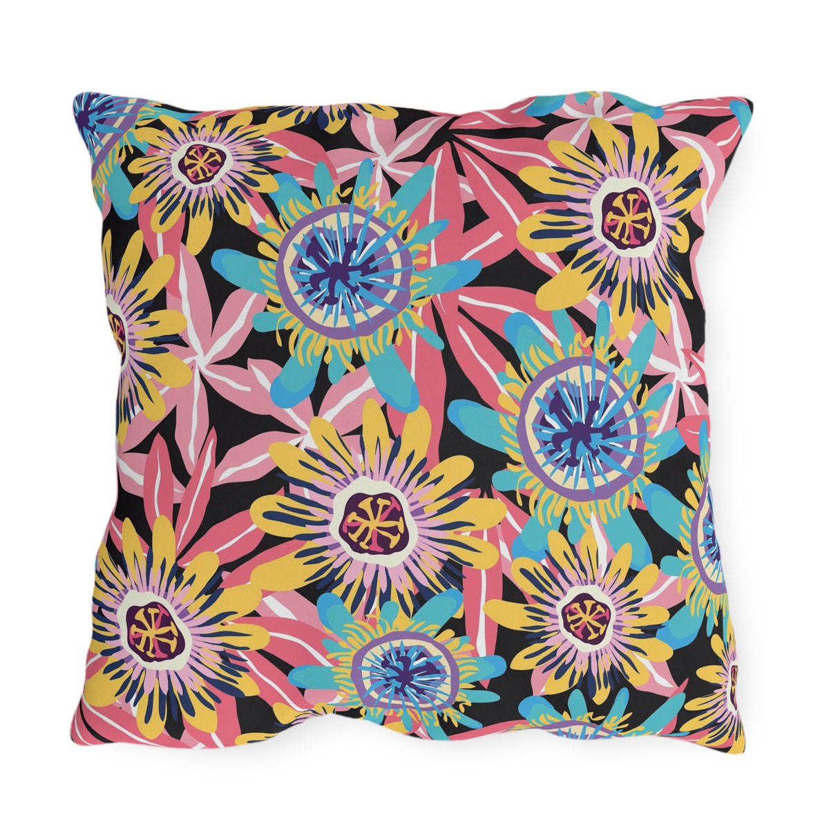 Abstract Floral Pattern Outdoor Pillows | Colorful Tropical Blossom Cushion