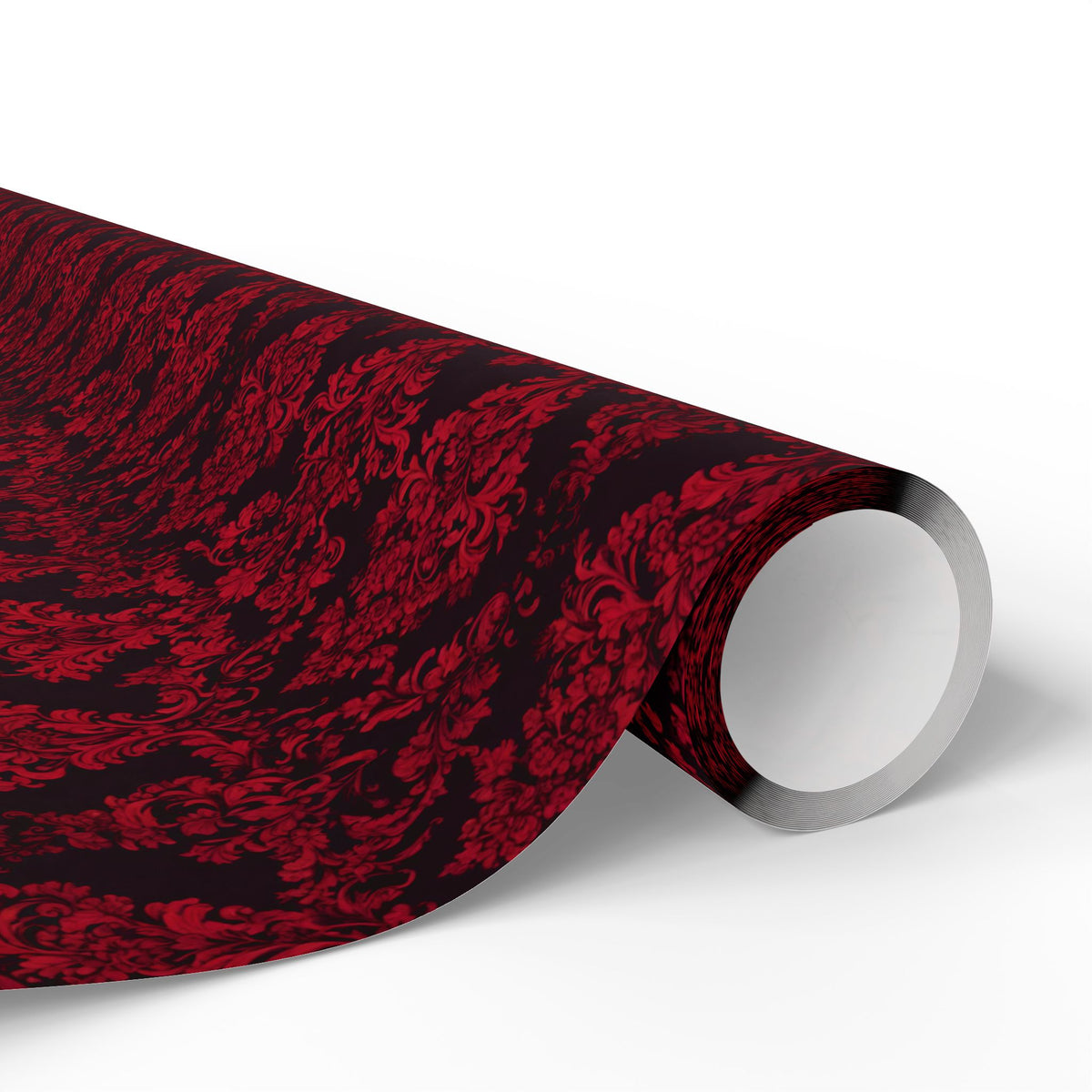 Red Damask Wrapping Paper Roll — Elegant Burgundy Floral Gift Wrap for Weddings & Holidays