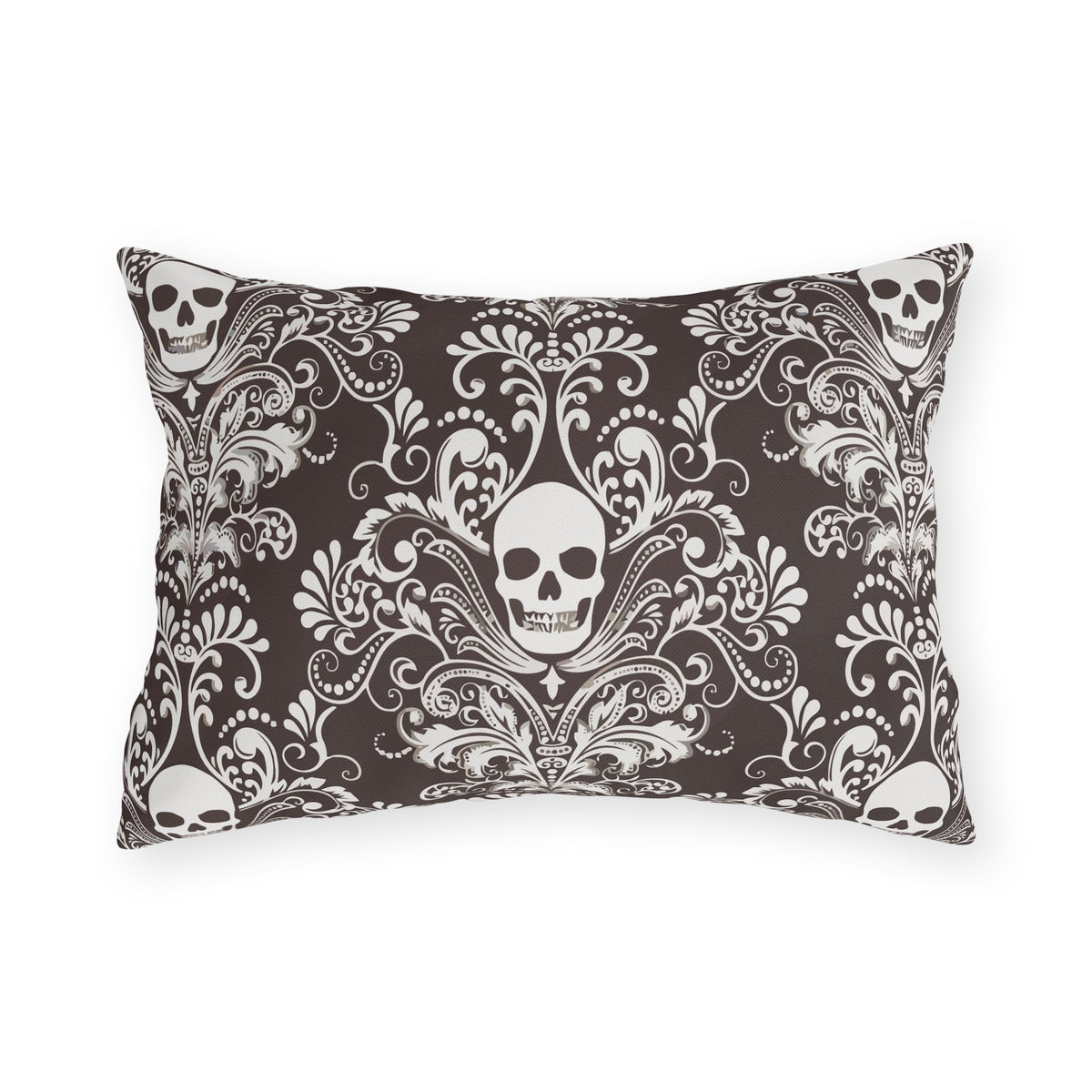 Brown Skull Damask Outdoor Pillows | Gothic Pattern Throw Pillow
