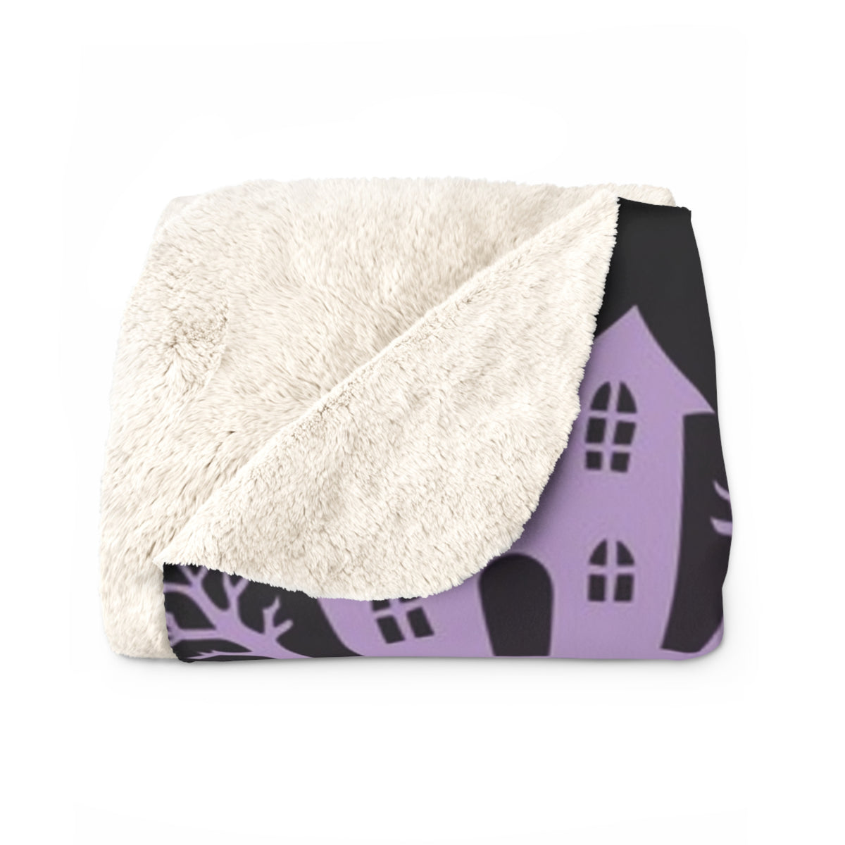 Haunted Castle and Mushrooms Sherpa Blanket | Purple Halloween Pattern