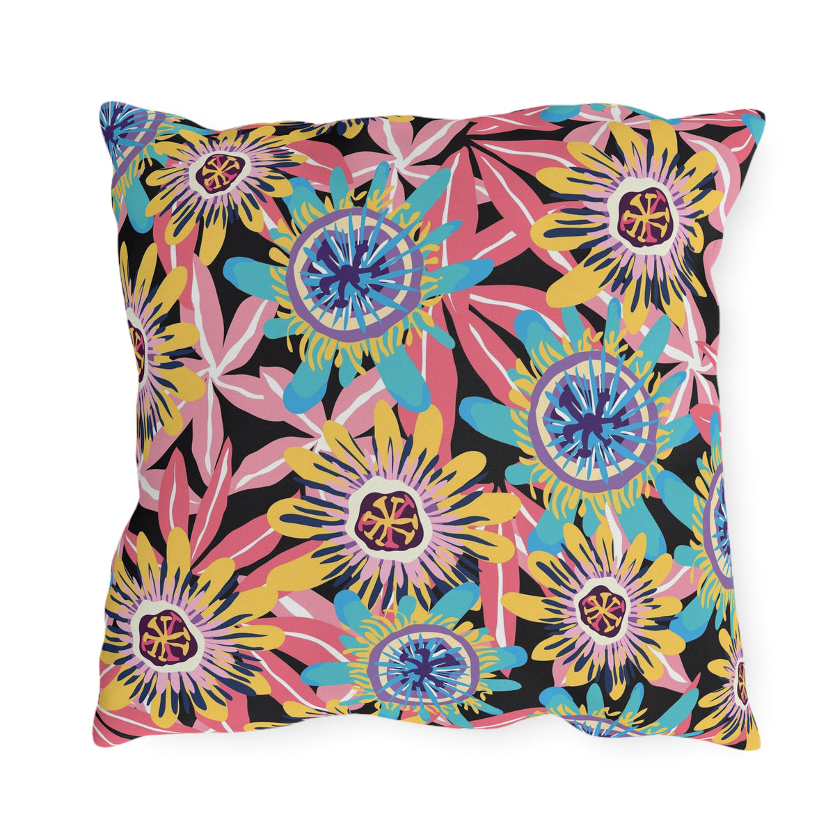 Abstract Floral Pattern Outdoor Pillows | Colorful Tropical Blossom Cushion