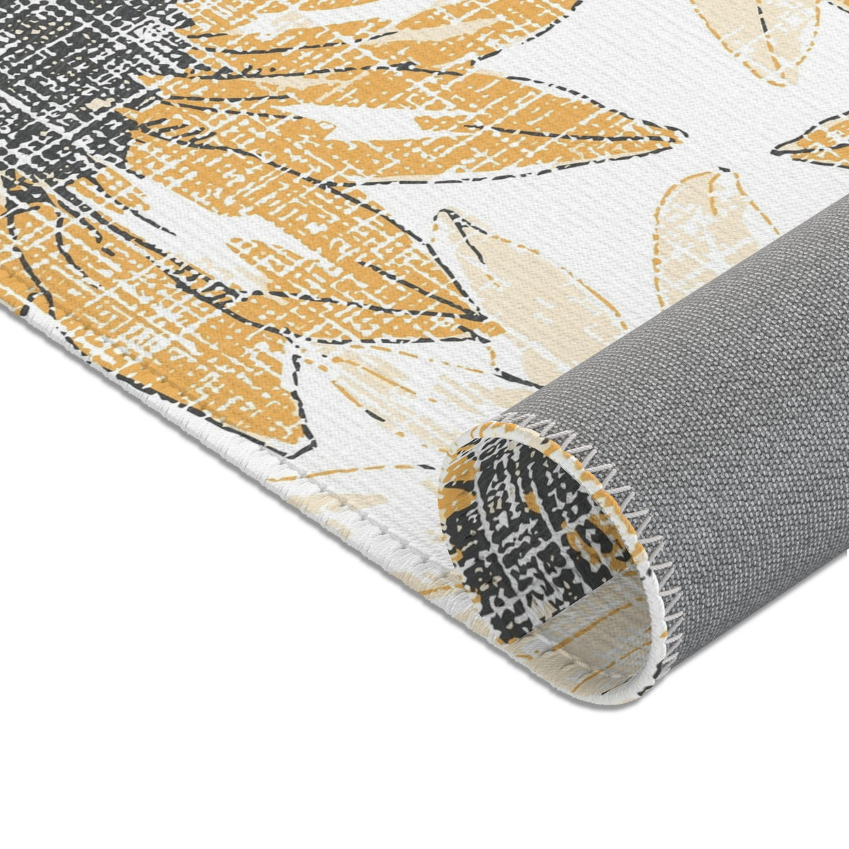 Sunflower Sketch Area Rug | Yellow Floral Accent Rug, Kitchen Mat