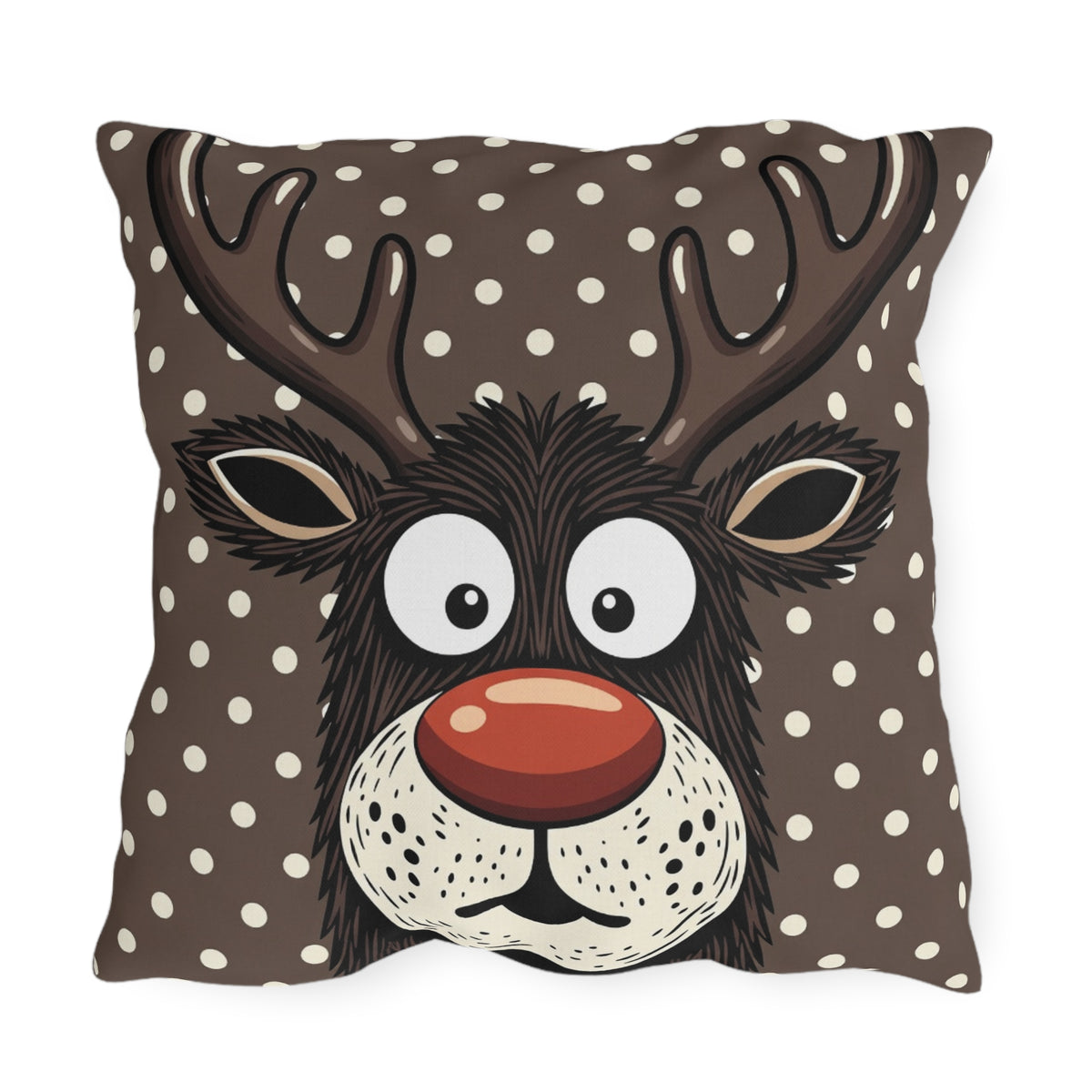 Reindeer Face Outdoor Pillow — Cute Polka Dot Christmas Decor
