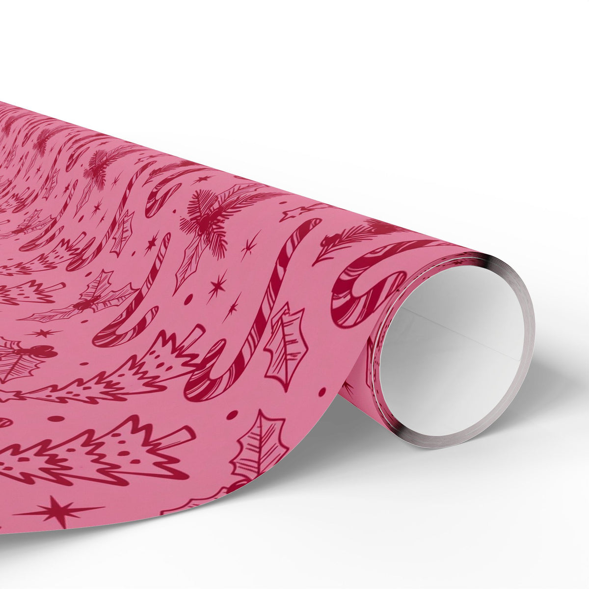 Pink Holiday Candy Cane Pattern Wrapping Paper | Christmas Gift Wrap Roll