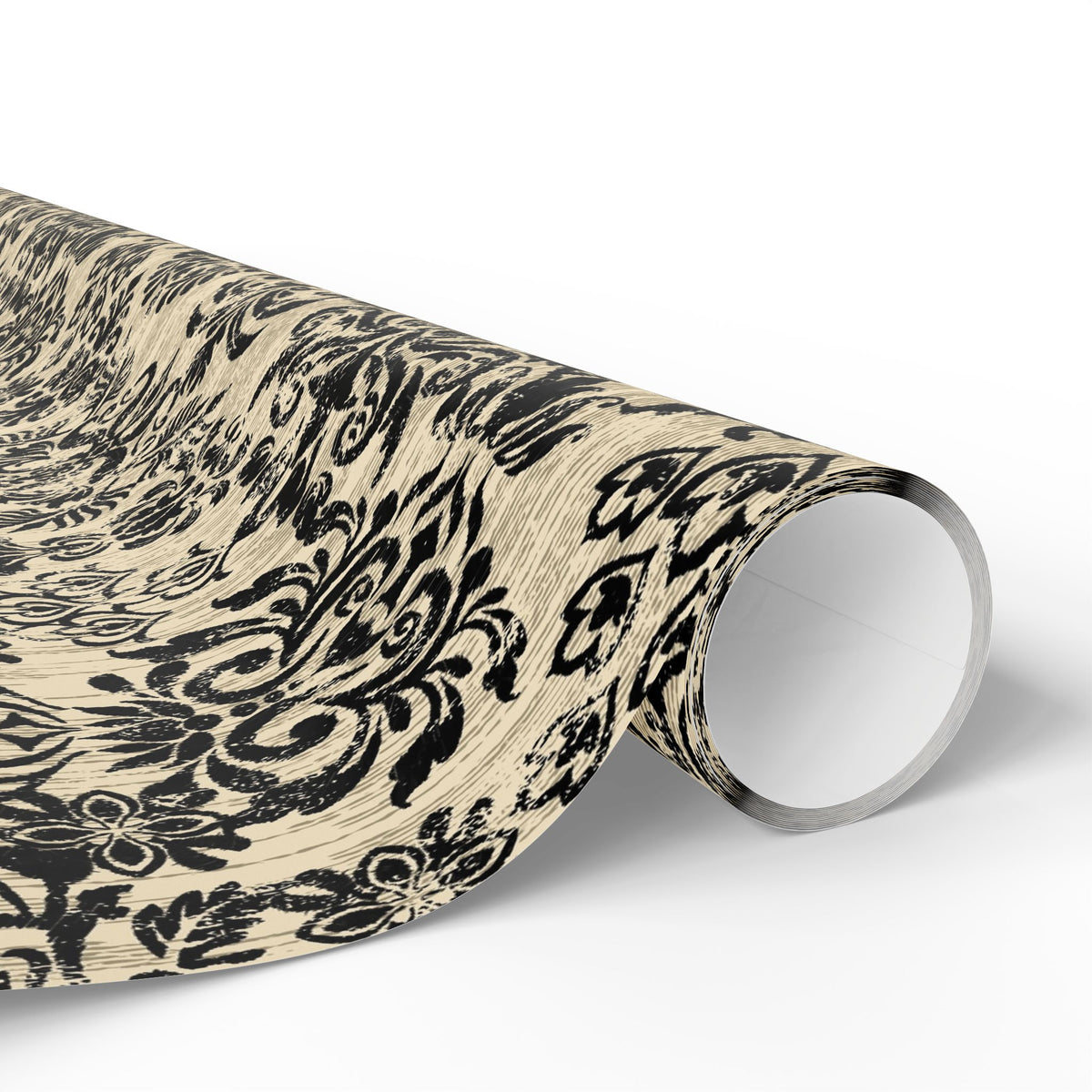 Damask Gift Wrapping Paper Roll — Vintage Black & Cream Floral Pattern