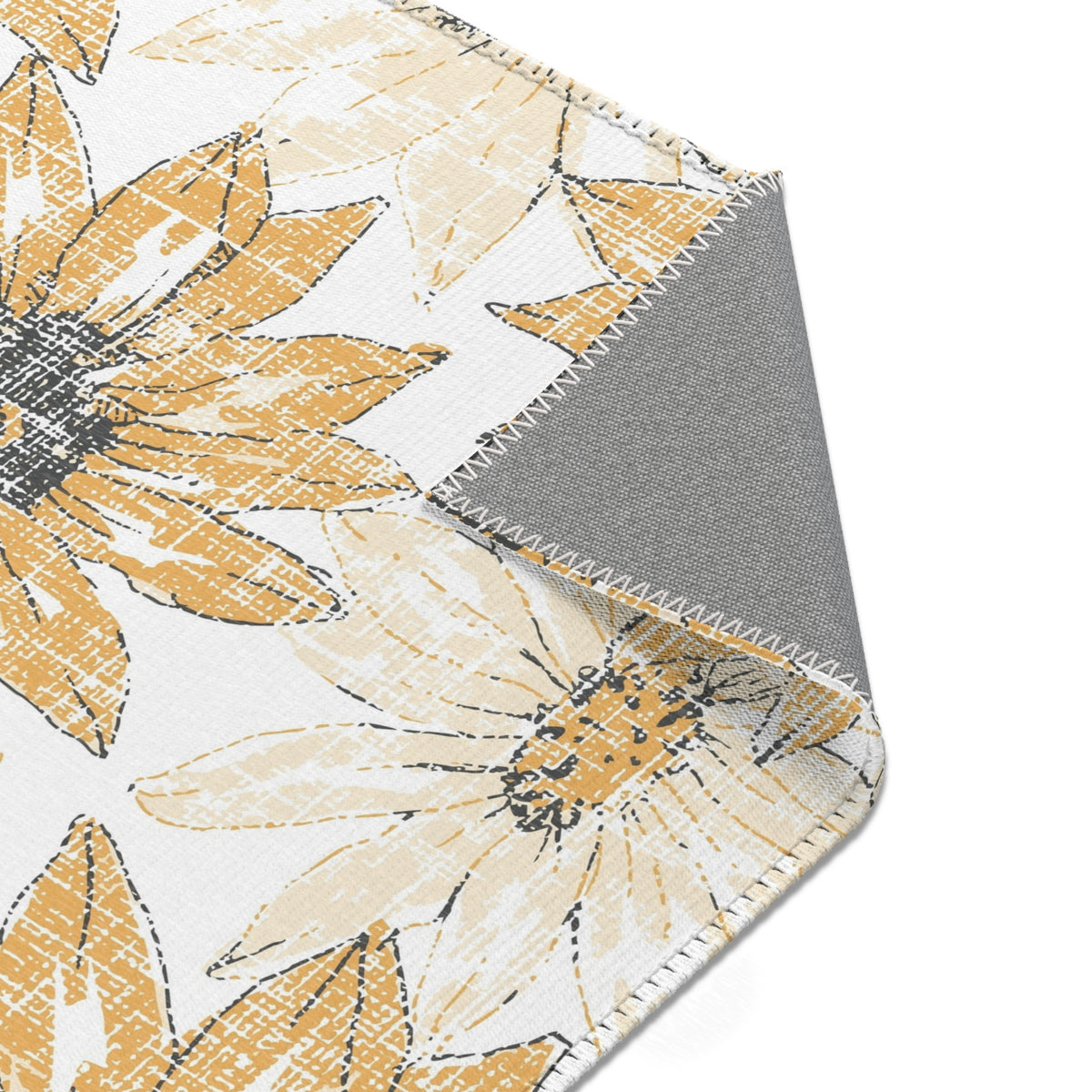 Sunflower Sketch Area Rug | Yellow Floral Accent Rug, Kitchen Mat