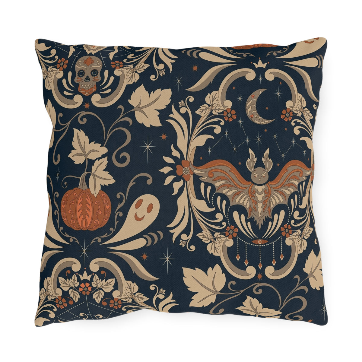 Halloween Floral Outdoor Pillow – Vintage Bat, Pumpkin & Ghost Pattern