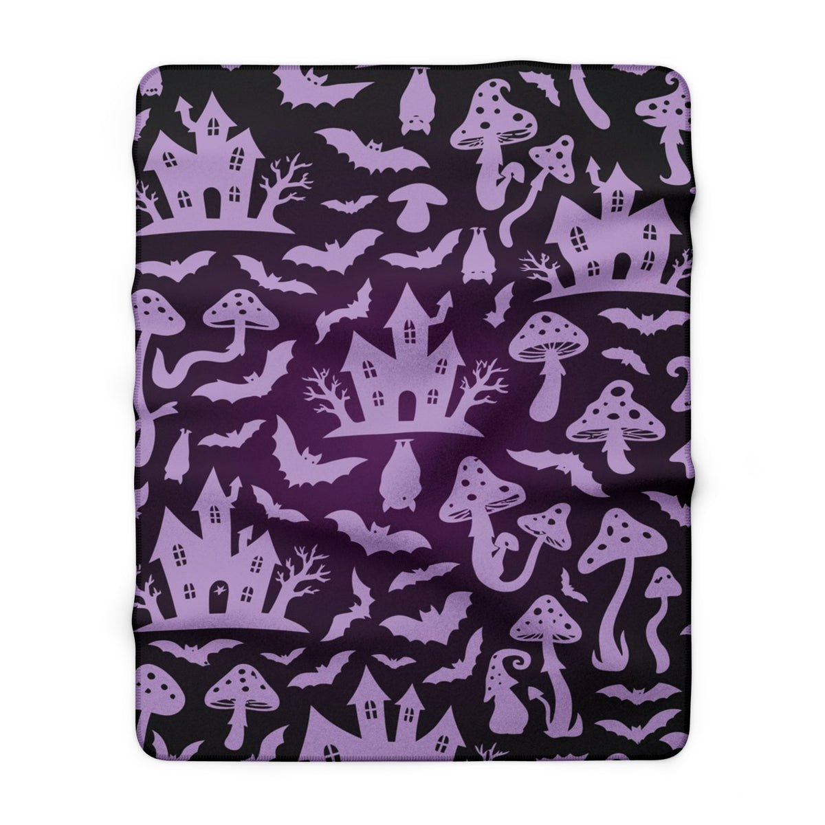 Haunted Castle and Mushrooms Sherpa Blanket | Purple Halloween Pattern