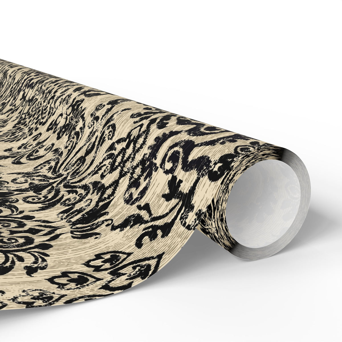 Damask Gift Wrapping Paper Roll — Vintage Black & Cream Floral Pattern