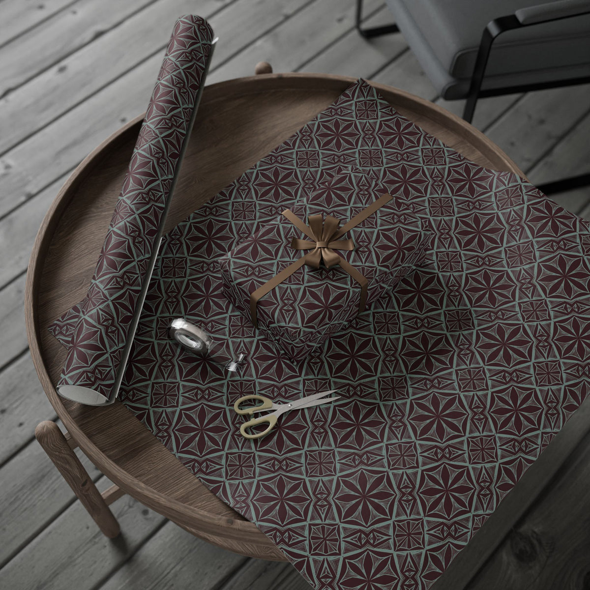 Geometric Starburst Pattern Wrapping Paper | Burgundy Teal Gift Wrap