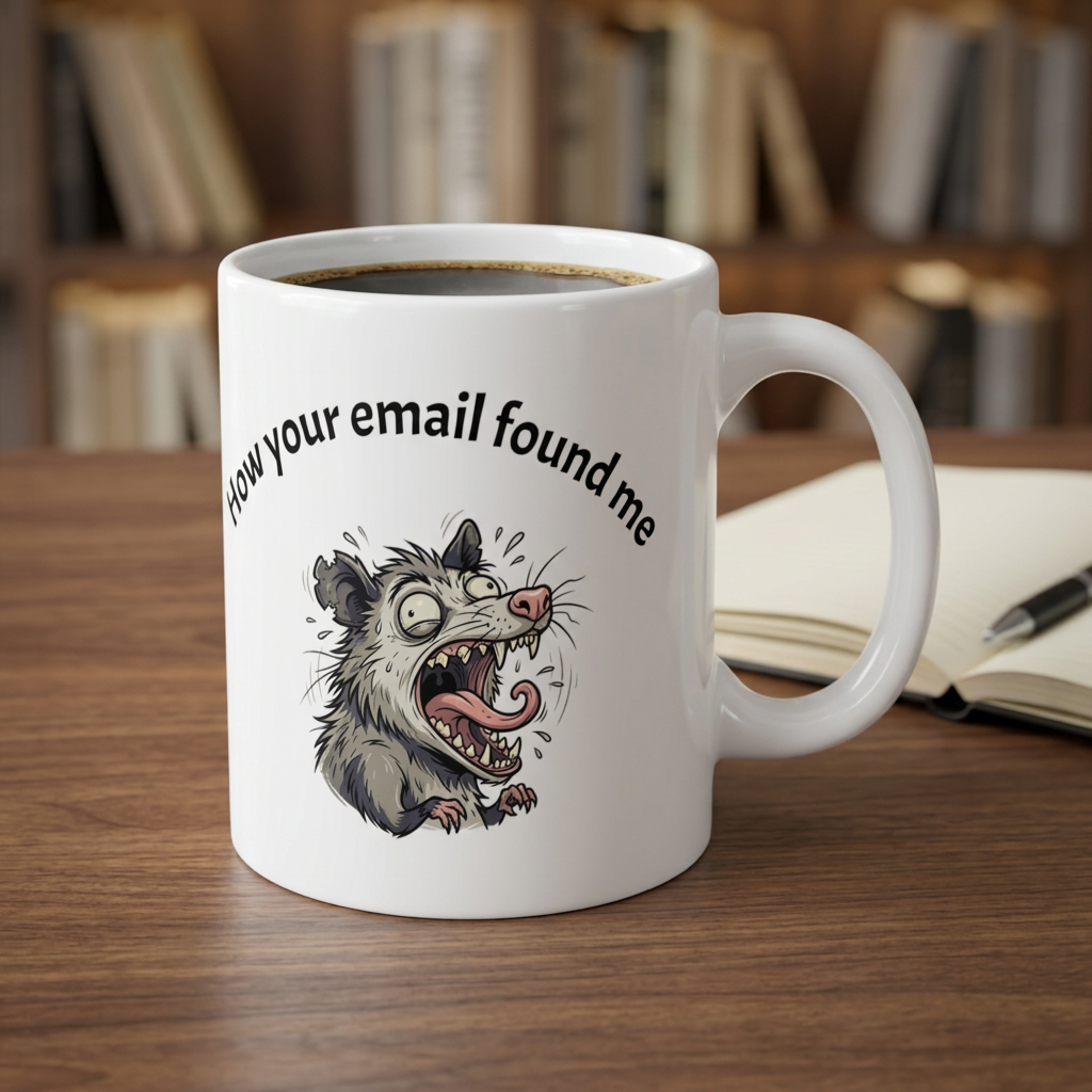 Coffee Mug — "How Your Email Found Me" Funny Possum Illustration 11oz