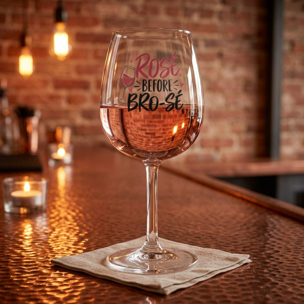 Rosé Before Brosé Wine Glass | 12oz stemmed wine glass, pink wine design