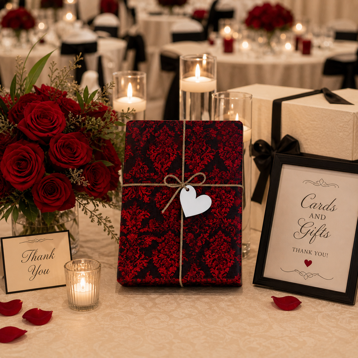 Red Damask Wrapping Paper Roll — Elegant Burgundy Floral Gift Wrap for Weddings & Holidays