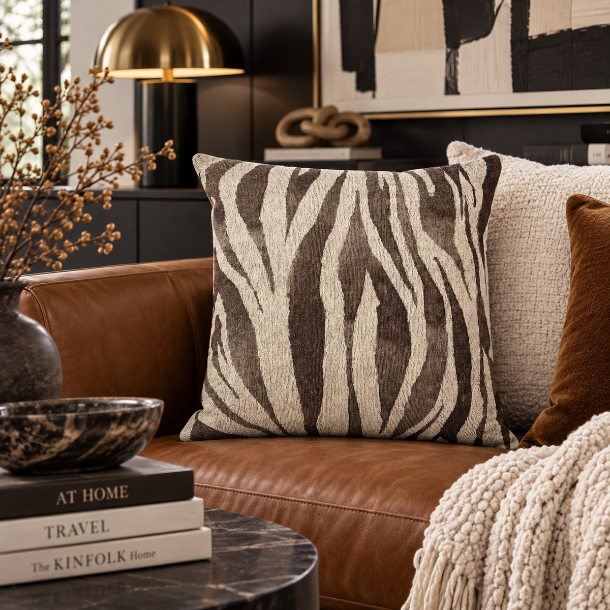 Zebra Print Woven Pillow, Cozy Home Decor, Animal Print Cushion, Modern Living Room Accent, 17x18