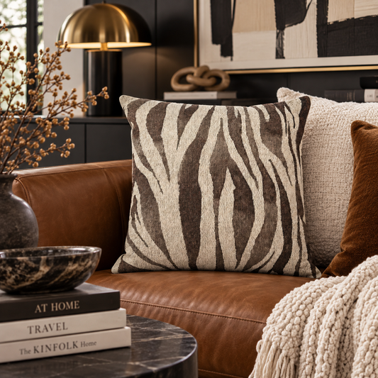 Zebra Print Woven Pillow, Cozy Home Decor, Animal Print Cushion, Modern Living Room Accent, 17x18