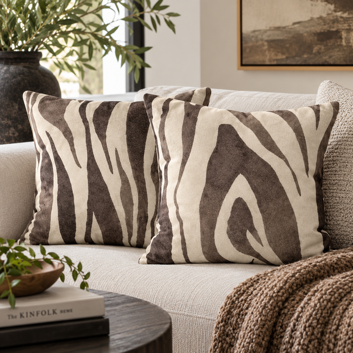 Brown Zebra Print Faux Suede Pillowcase | Square Decorative Pillow