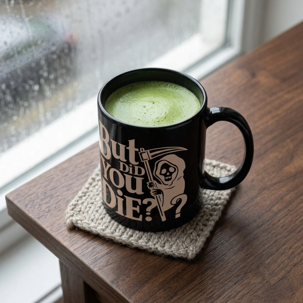 But Did You Die? Grim Reaper Coffee Mug — Funny Dark Humor Black Mug