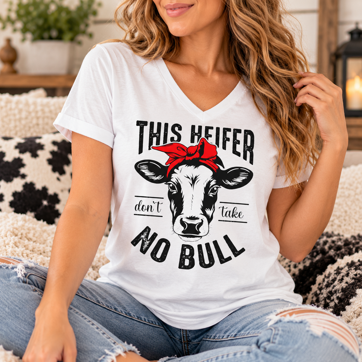 This Heifer Don't Take No Bull V-Neck Tee
