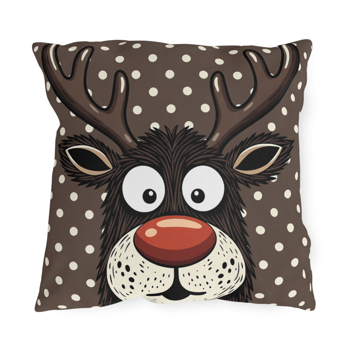 Reindeer Face Outdoor Pillow — Cute Polka Dot Christmas Decor
