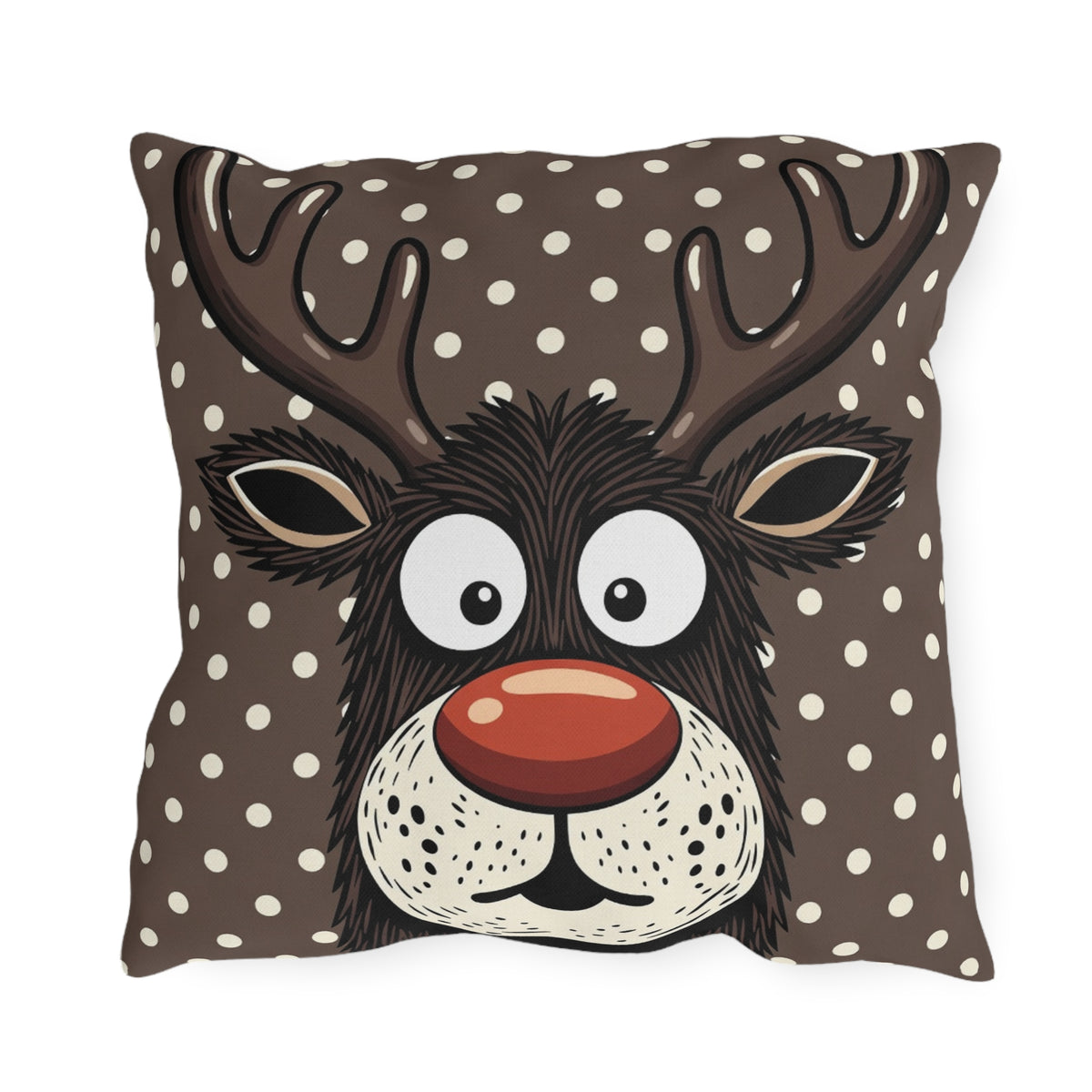 Reindeer Face Outdoor Pillow — Cute Polka Dot Christmas Decor