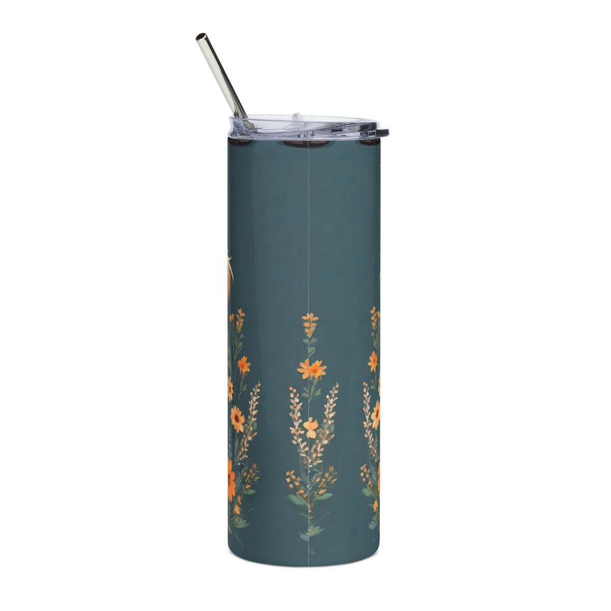 20oz Highland Cow Floral Tumbler — Stainless Steel Travel Cup