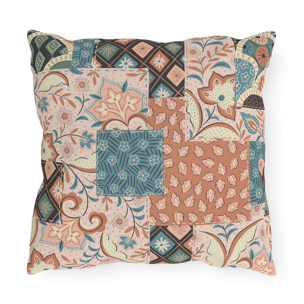 Boho Patchwork Floral Throw Pillow | Outdoor Pillow