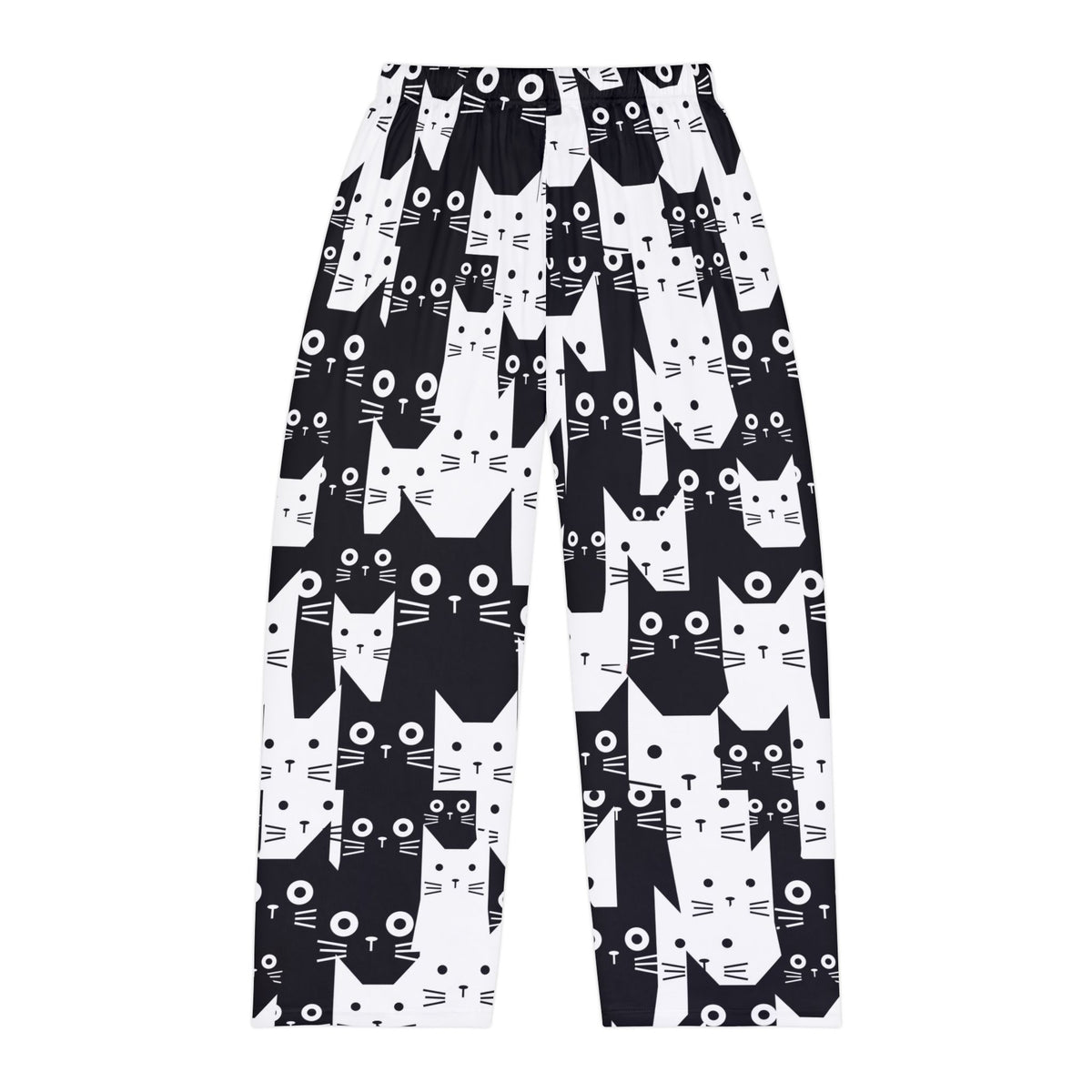 Men's Black and White Cat Pattern Pajama Pants | All-Over Print Lounge Trousers