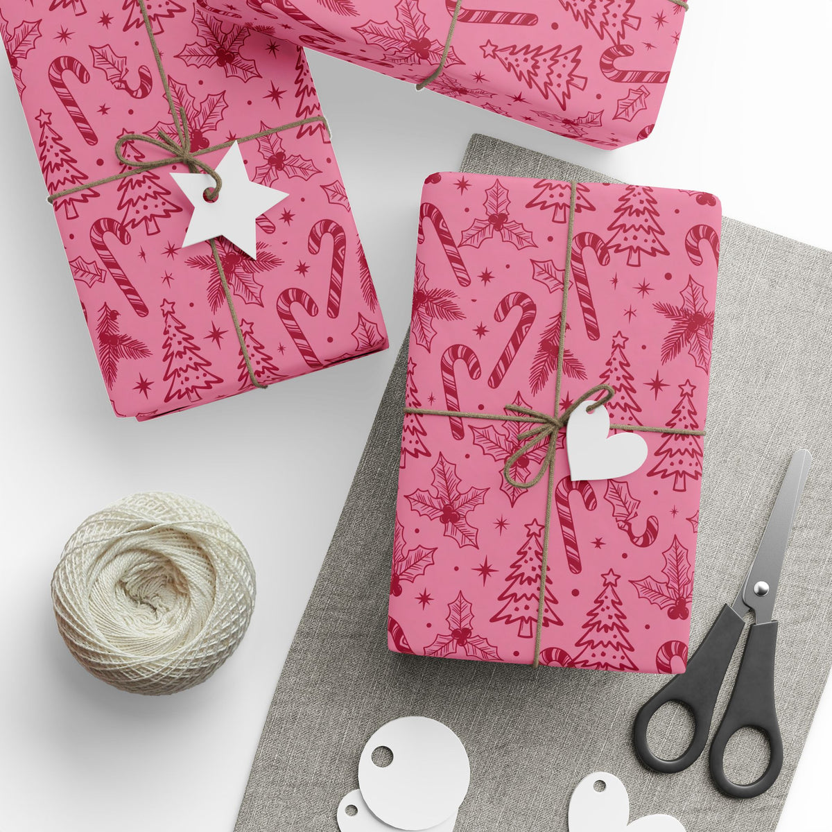 Pink Holiday Candy Cane Pattern Wrapping Paper | Christmas Gift Wrap Roll