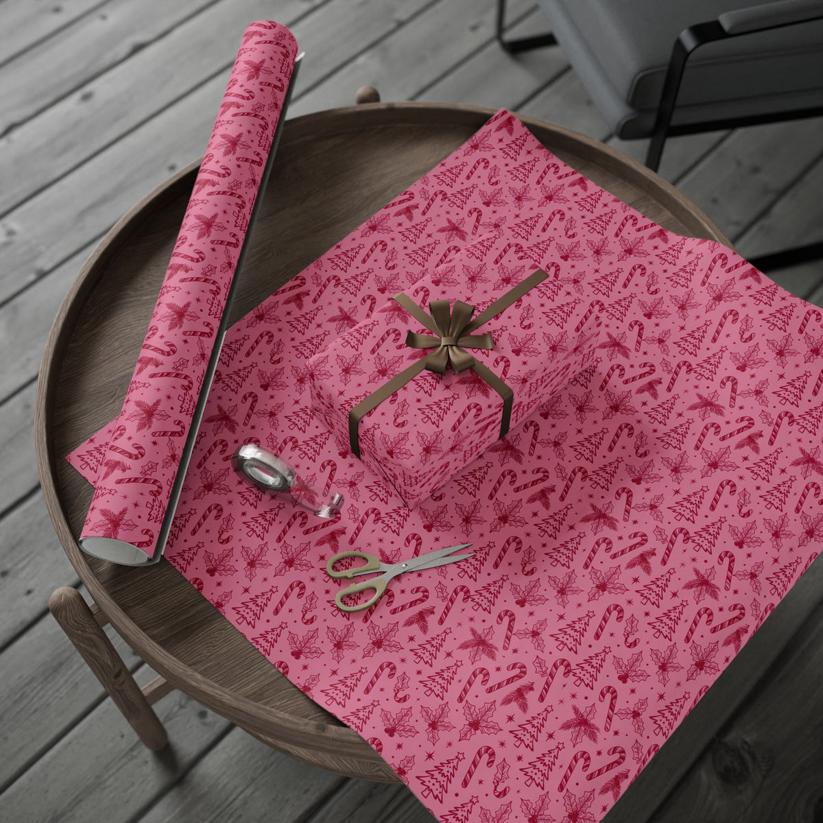 Pink Holiday Candy Cane Pattern Wrapping Paper | Christmas Gift Wrap Roll