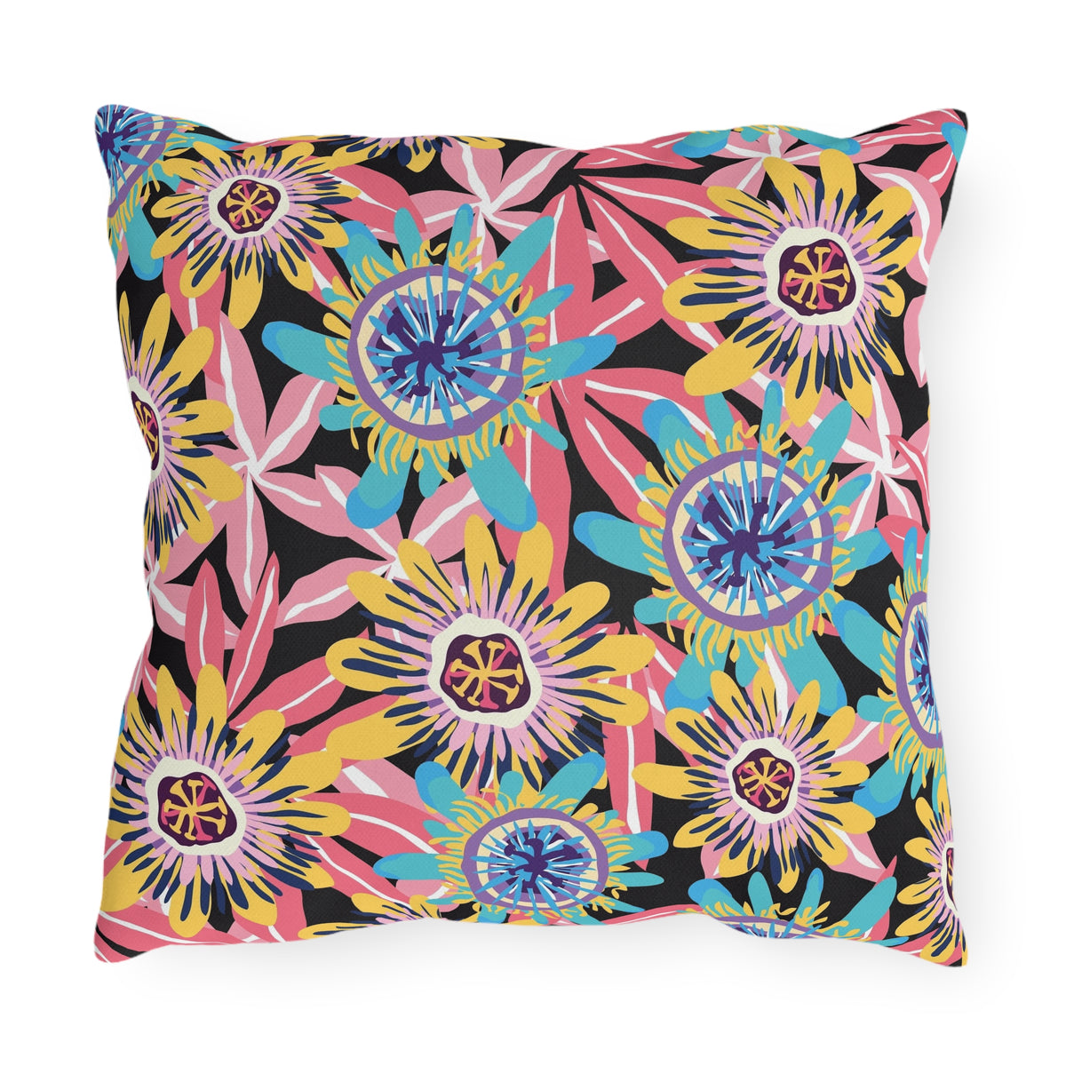Abstract Floral Pattern Outdoor Pillows | Colorful Tropical Blossom Cushion