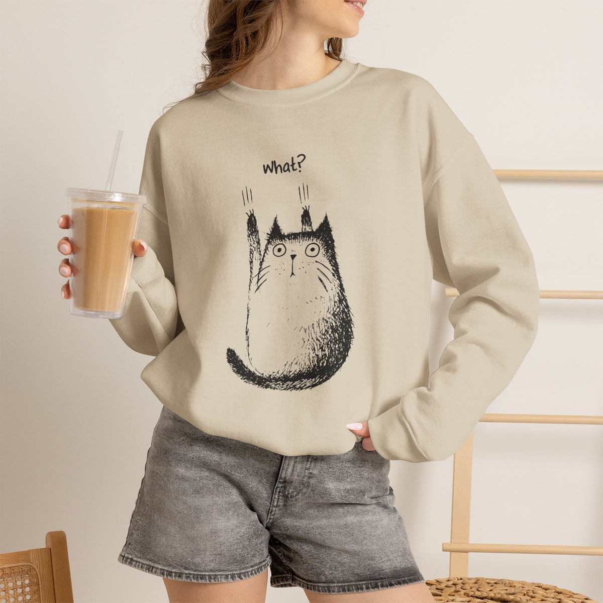 What? surprised cat illustration Sweatshirt | cute quirky cat art