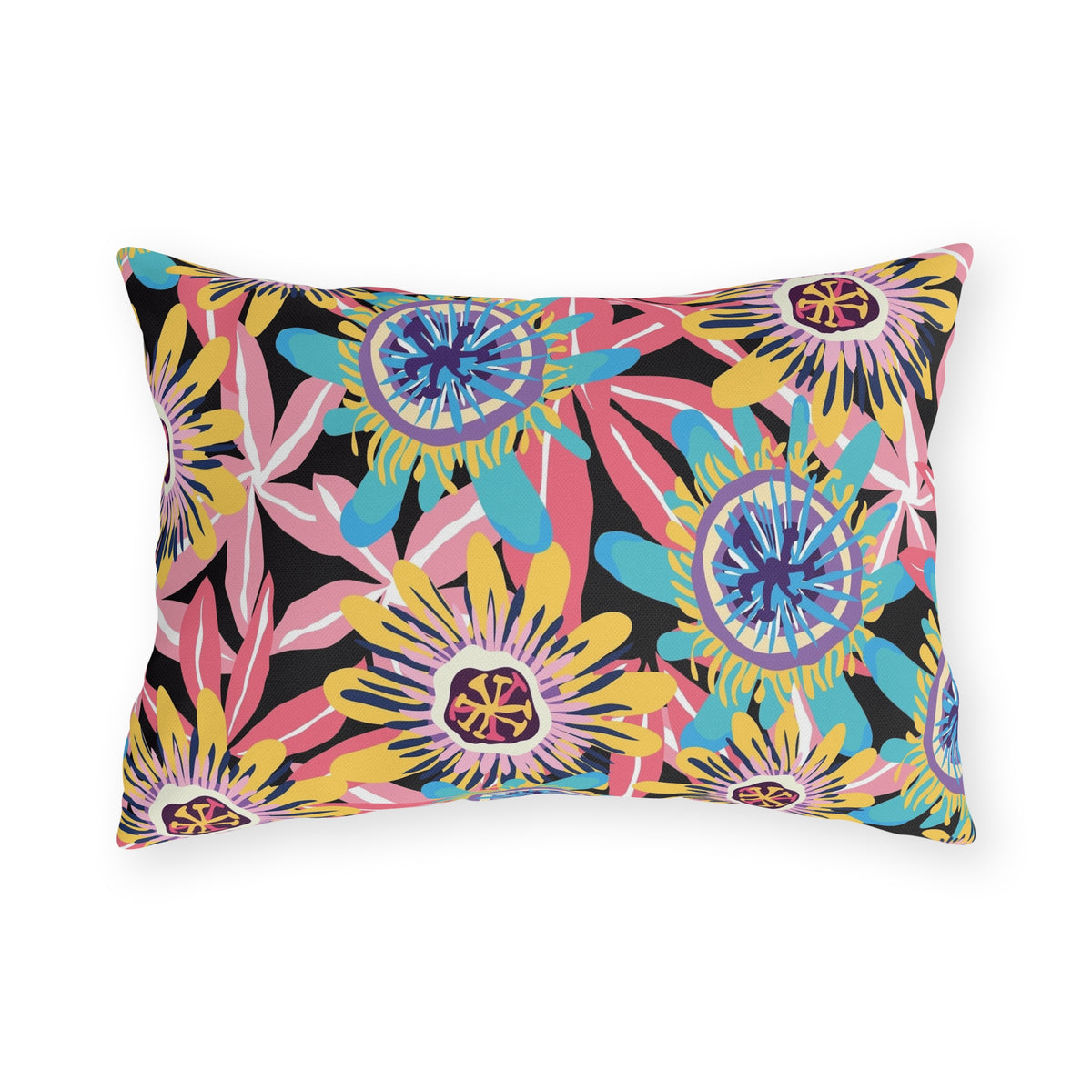 Abstract Floral Pattern Outdoor Pillows | Colorful Tropical Blossom Cushion